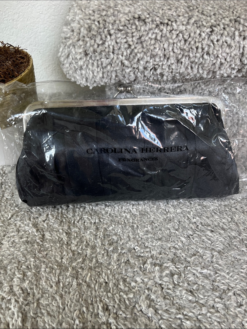 Carolina Herrera Black Satin Frame Clutch